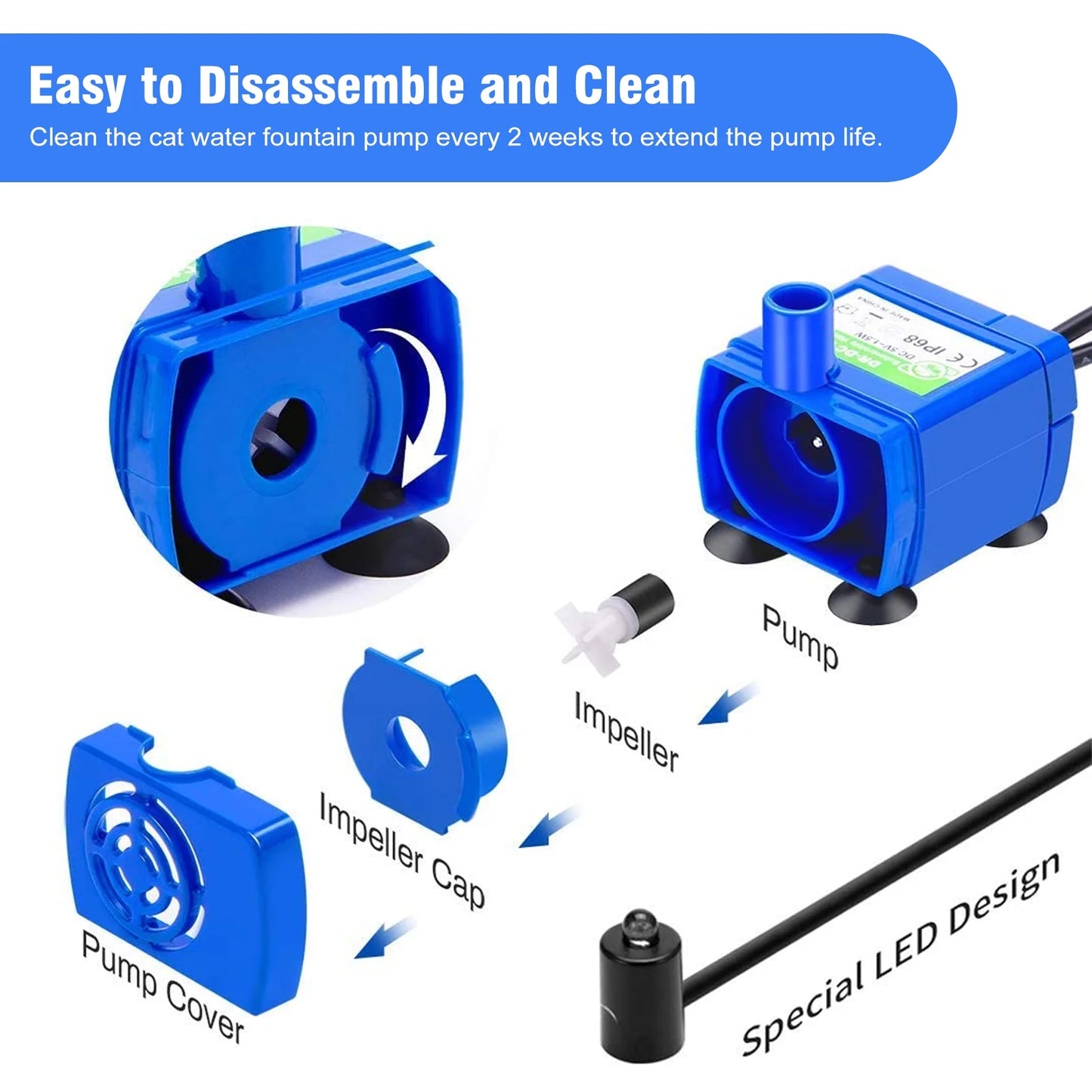 Cat Water Fountain Pump, Pet Water Fountain Pump Compatible Motor for Pet Drinking Fountain Cat Water Dispenser Replacement