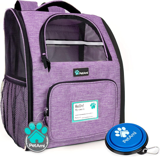 Deluxe Pet Carrier Backpack for Small Cats and Dogs, Puppies | Ventilated Design, Two-Sided Entry, Safety Features and Cushion Back Support | for Travel, Hiking, Outdoor Use